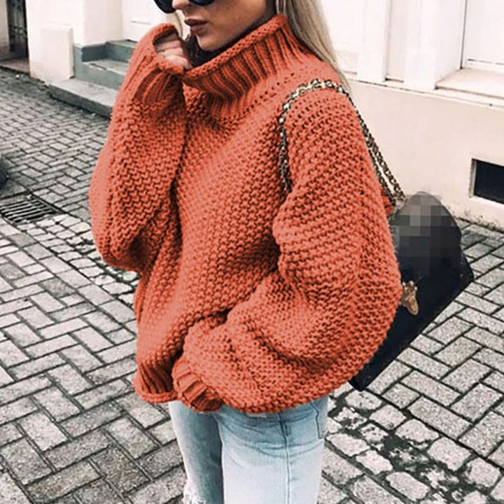 Women's Oversized Chunky Knit Turtleneck Sweater - Orange