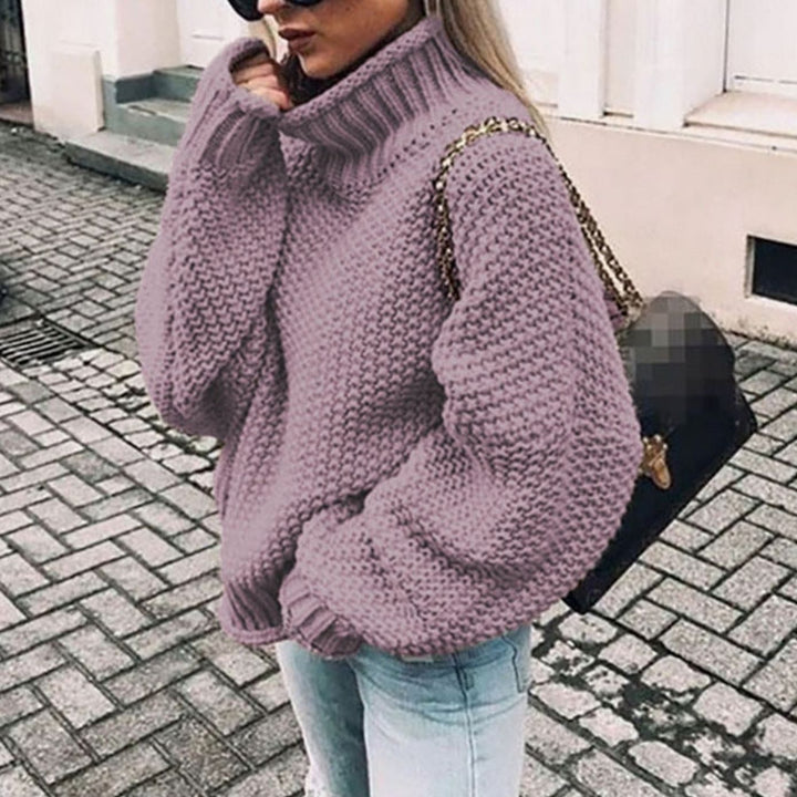 Women's Oversized Chunky Knit Turtleneck Sweater - Purple