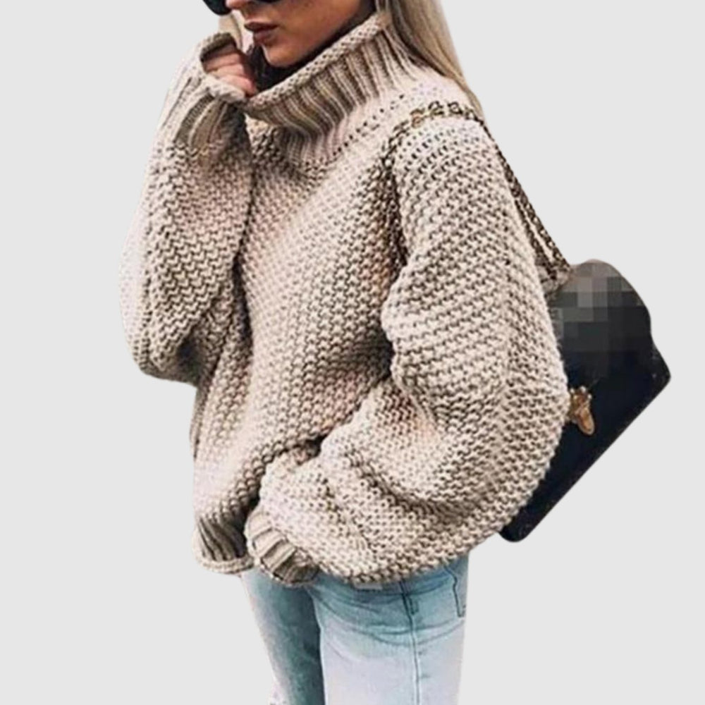 Women's Oversized Chunky Turtleneck Knit Sweater - Khaki