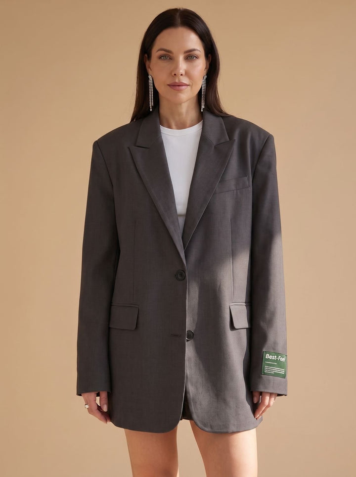 Women's Oversized Classic Notch-Lapel Tailored Blazer - Grey
