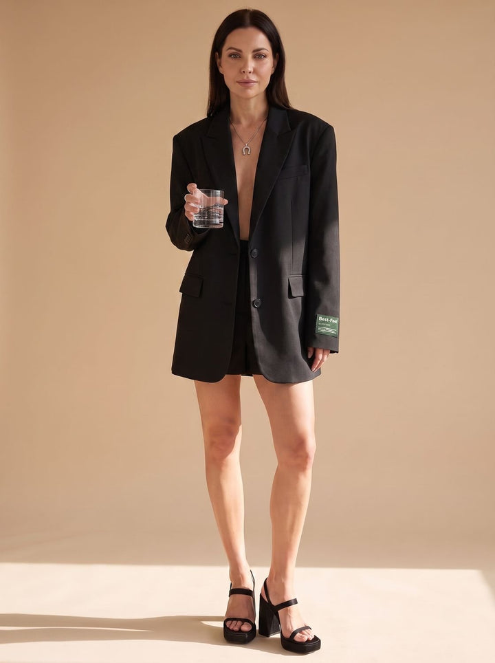 Women's Oversized Classic Notch-Lapel Tailored Blazer