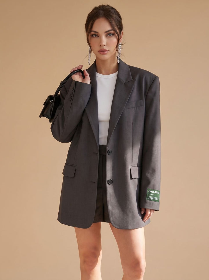 Women's Oversized Classic Notch-Lapel Tailored Blazer