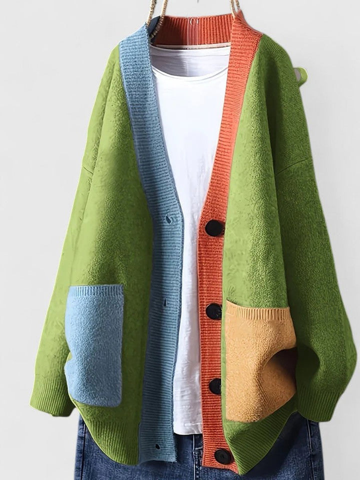 Women's Oversized Color-Block Button-Front Cardigan Sweater - Green