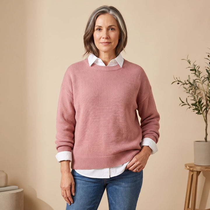 Women's Oversized Crew-Neck Knit Pullover Sweater