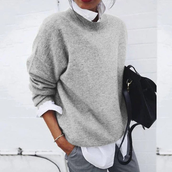 Women's Oversized Crew Neck Soft Knit Sweater - Gray