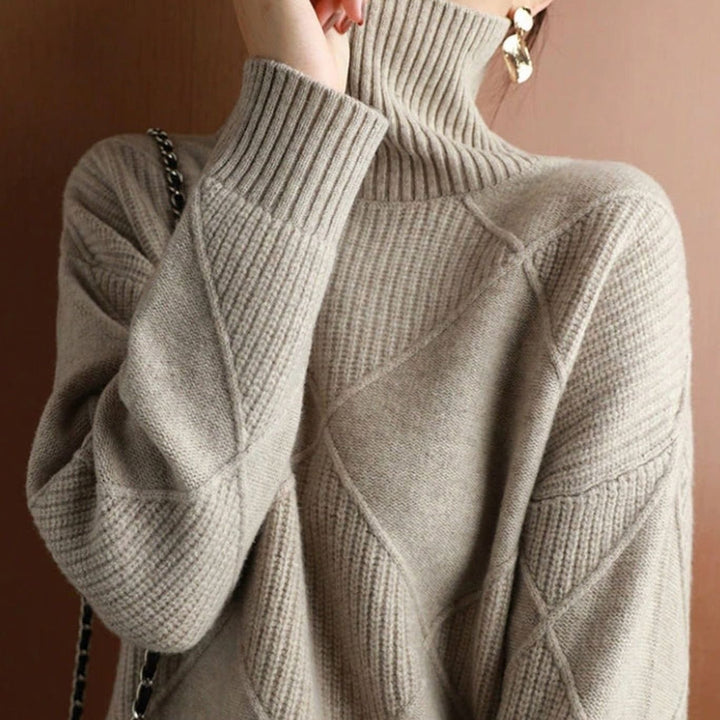Women's Oversized Diamond-Texture Turtleneck Knit Sweater