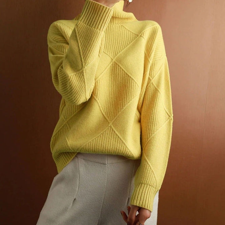 Women's Oversized Diamond-Texture Turtleneck Knit Sweater