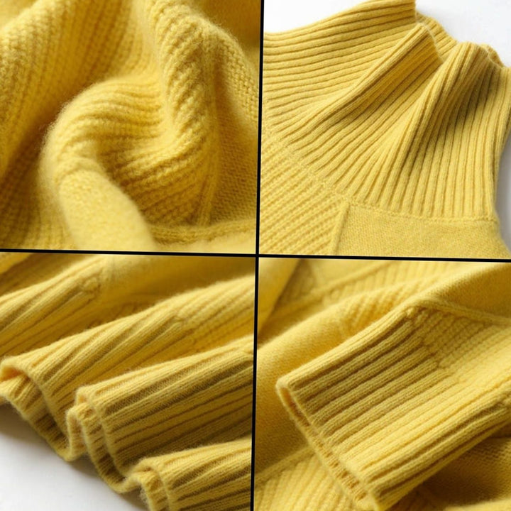 Women's Oversized Diamond-Texture Turtleneck Knit Sweater