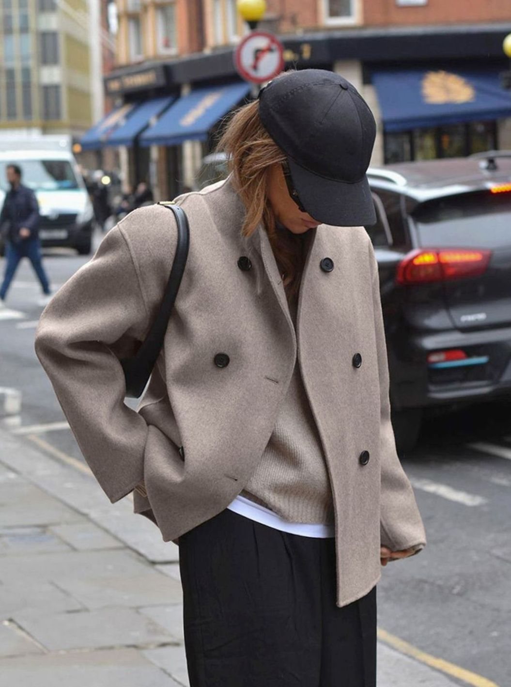 Women's Oversized Double-Breasted Coat Tailored Wool-Look Jacket