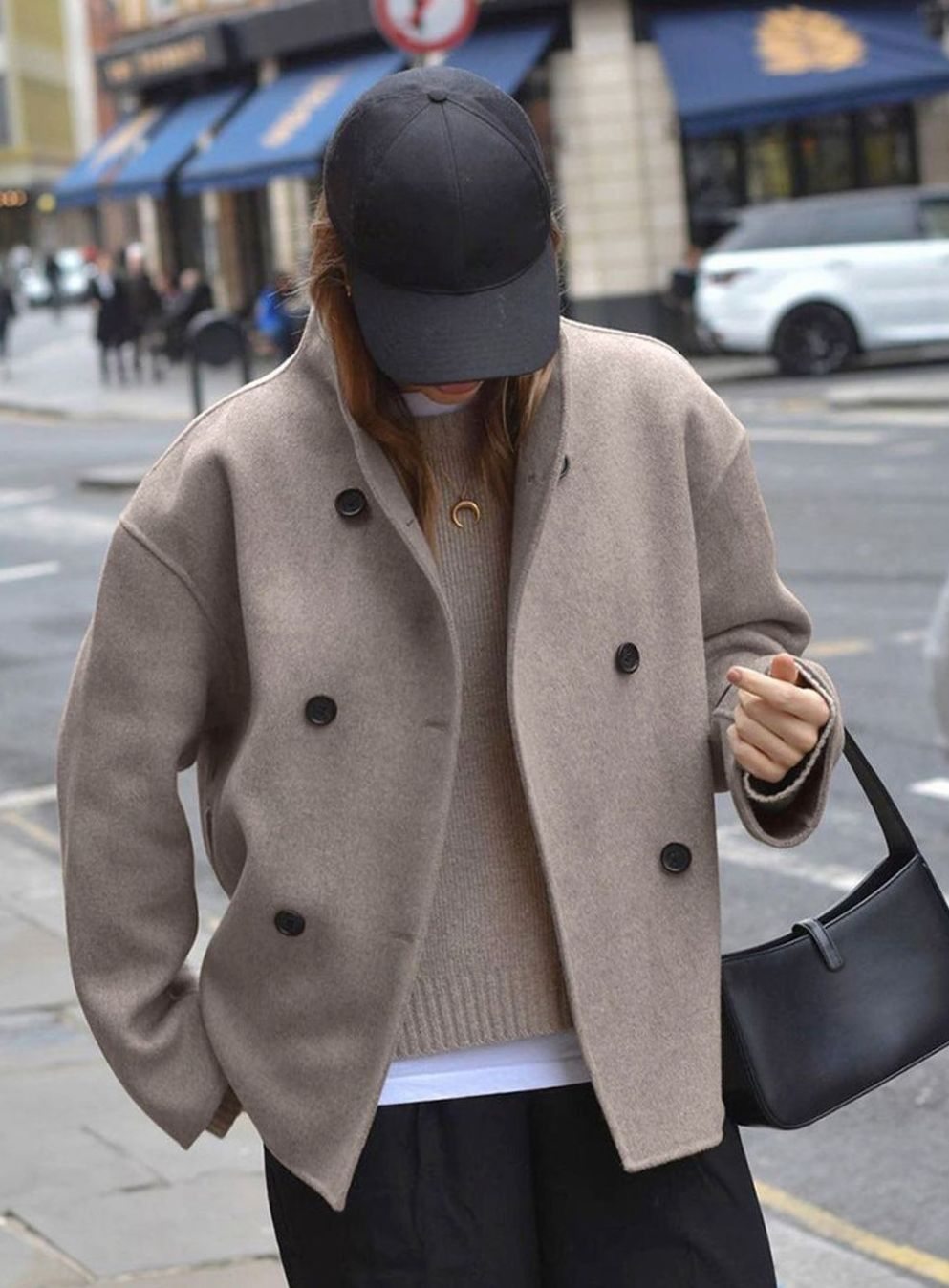 Women's Oversized Double-Breasted Coat Tailored Wool-Look Jacket