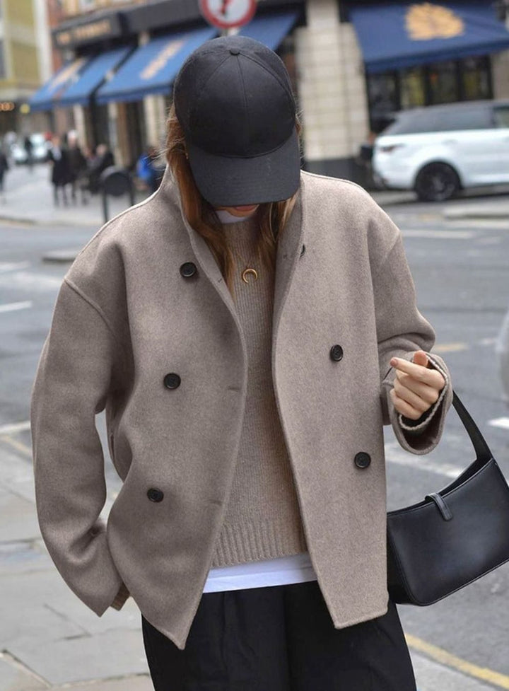 Women's Oversized Double-Breasted Coat Tailored Wool-Look Jacket
