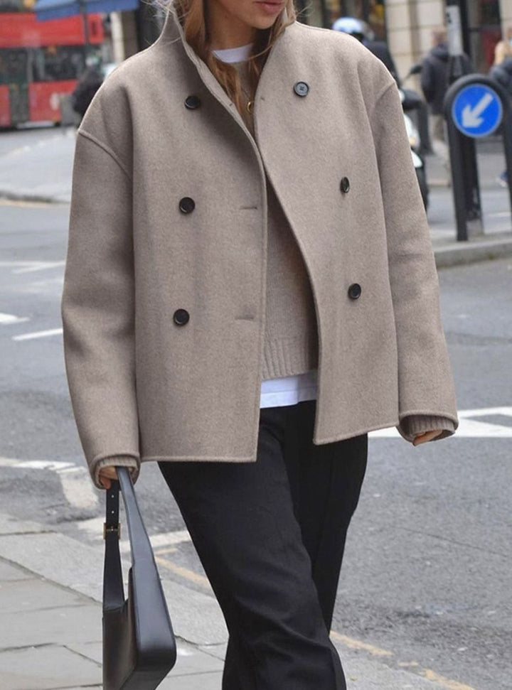 Women's Oversized Double-Breasted Coat Tailored Wool-Look Jacket