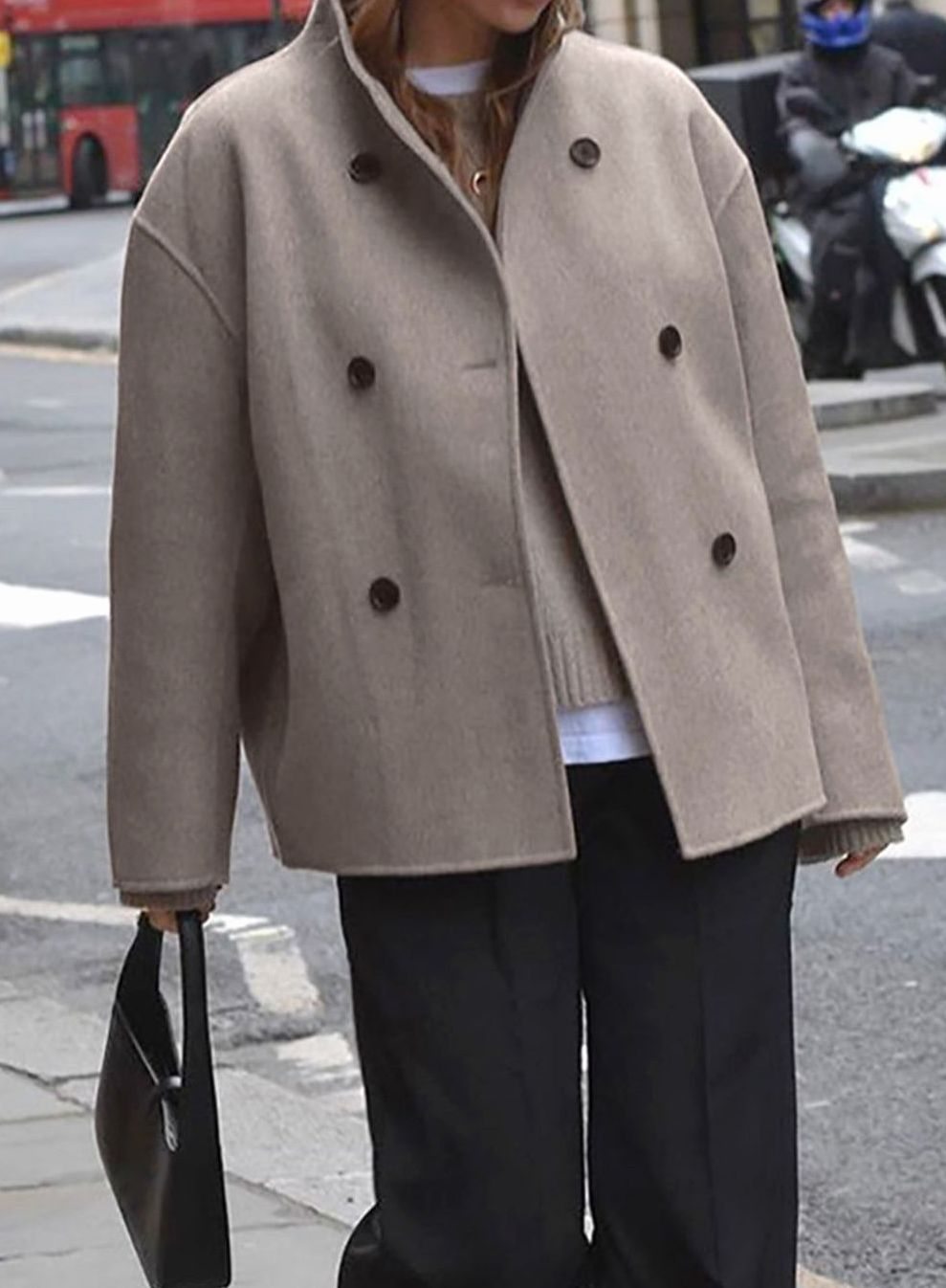 Women's Oversized Double-Breasted Coat Tailored Wool-Look Jacket