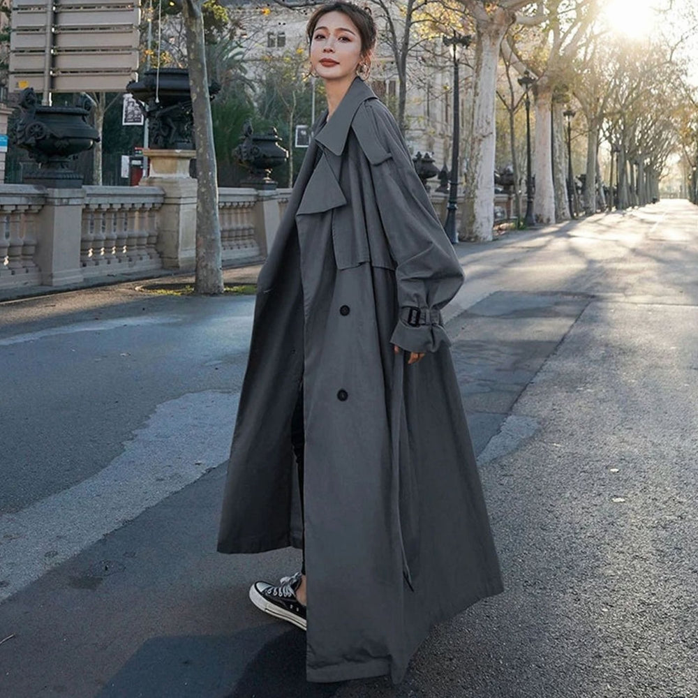 Women's Oversized Double-Breasted Long Trench Coat