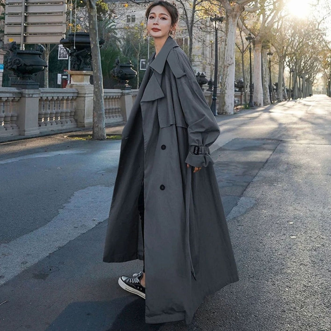 Women's Oversized Double-Breasted Long Trench Coat