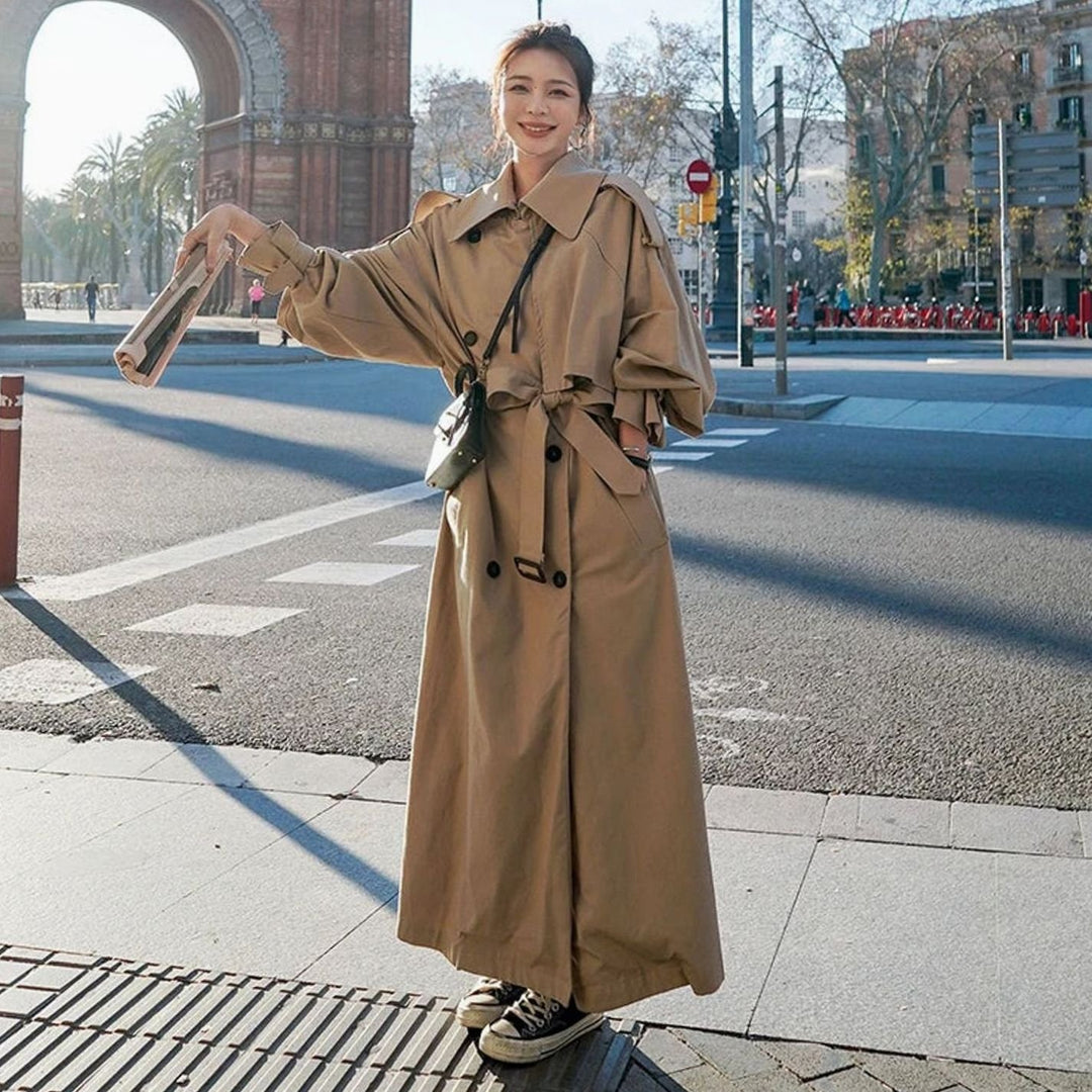 Women's Oversized Double-Breasted Long Trench Coat