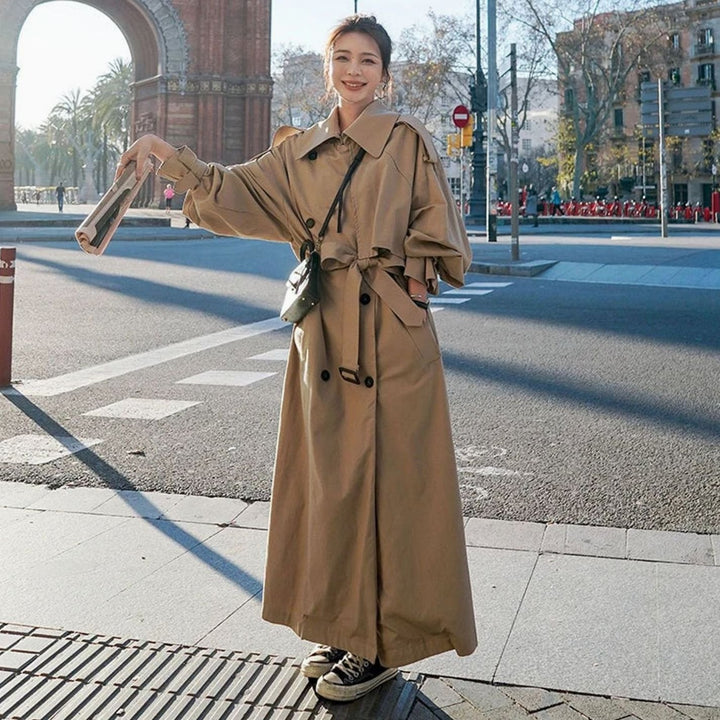 Women's Oversized Double-Breasted Long Trench Coat