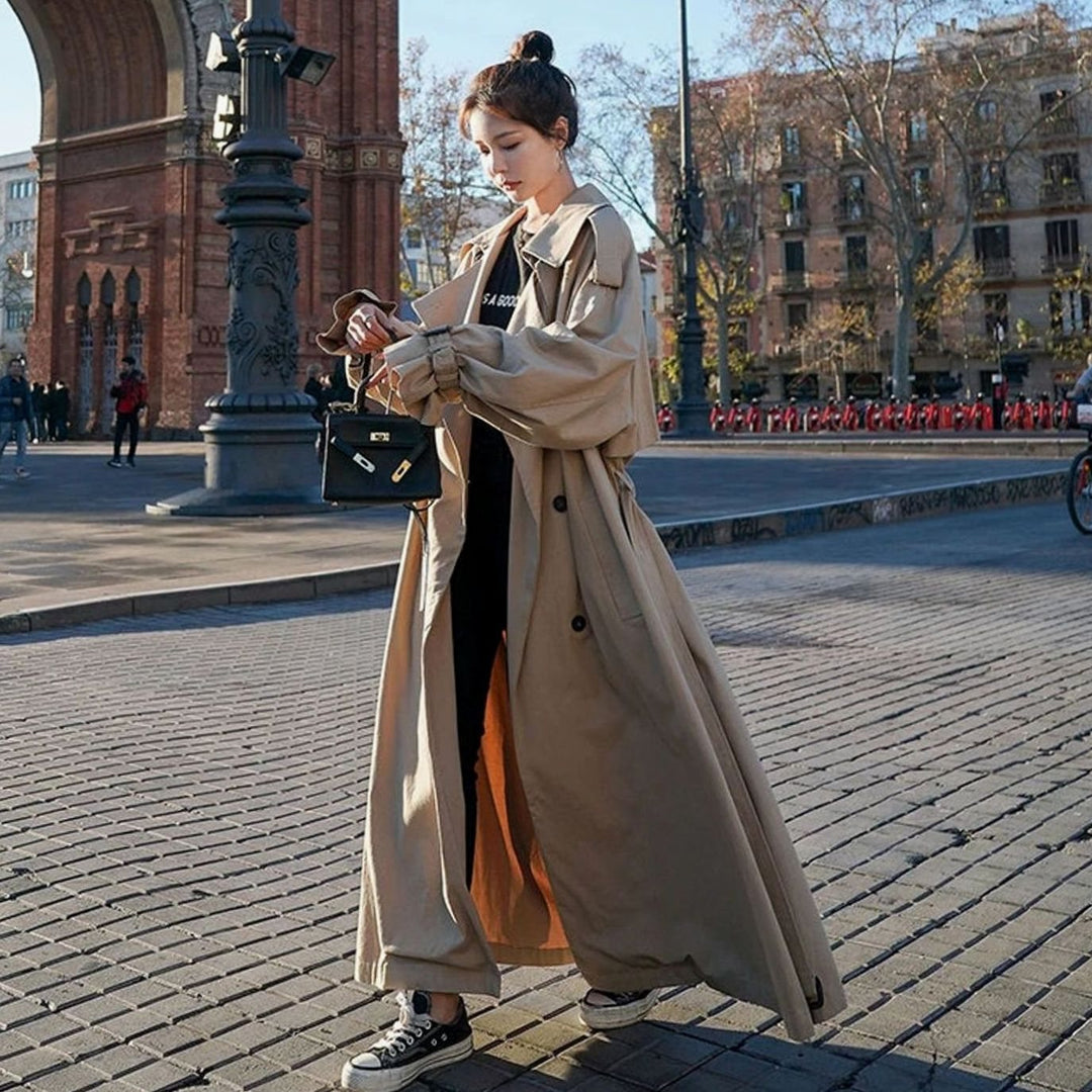 Women's Oversized Double-Breasted Long Trench Coat