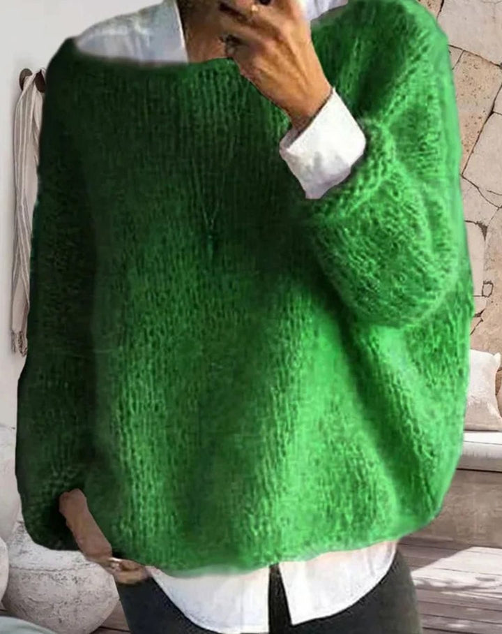 Women's Oversized Fuzzy Knit Sweater Long Sleeve Pullover - Green