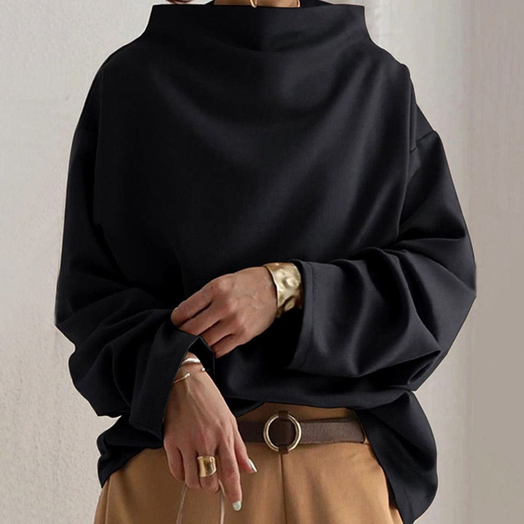Women's Oversized High-Neck Soft Knit Turtleneck Sweater - Black