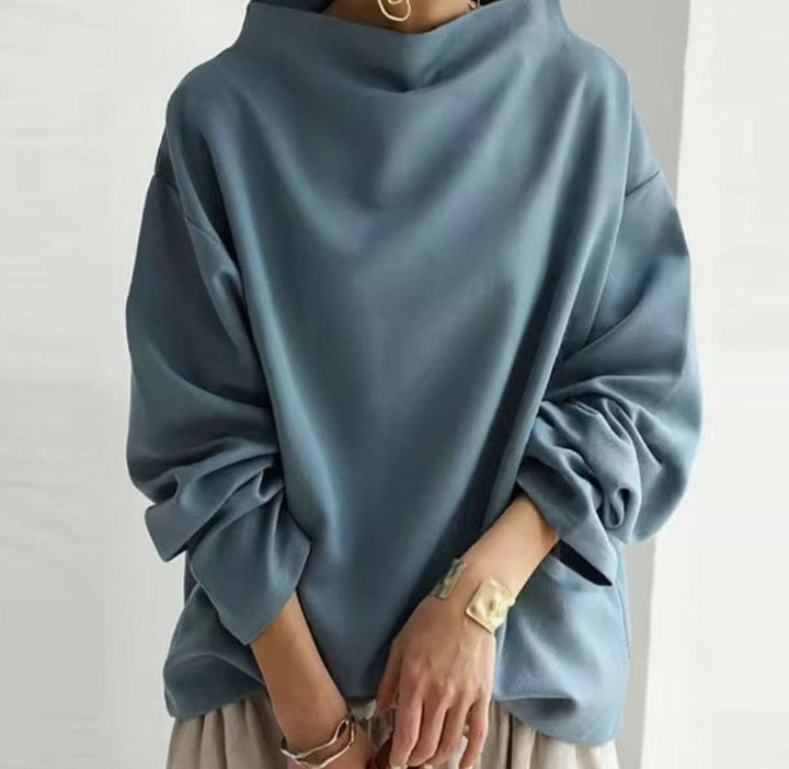 Women's Oversized High-Neck Soft Knit Turtleneck Sweater - Blue