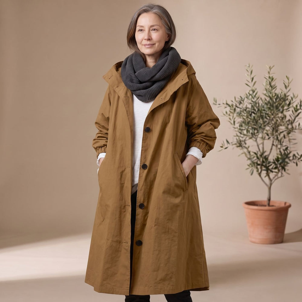 Women's Oversized Hooded A-Line Long Trench Coat