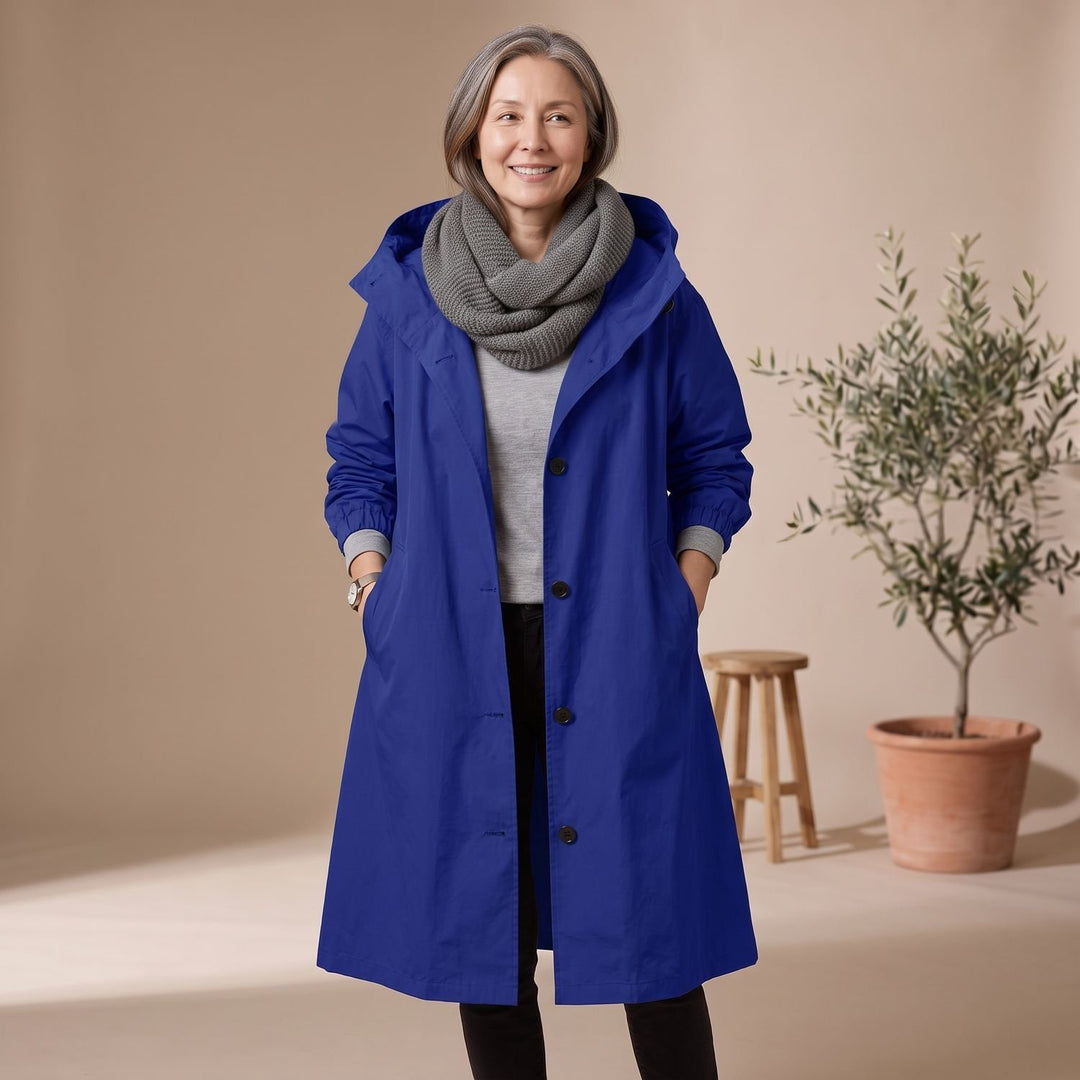 Women's Oversized Hooded A-Line Long Trench Coat - Sky Blue