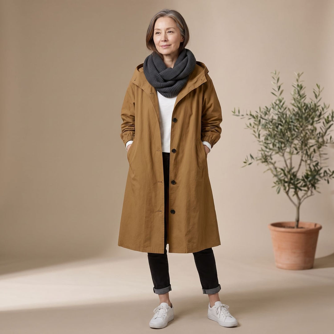 Women's Oversized Hooded A-Line Long Trench Coat
