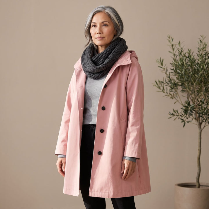 Women's Oversized Hooded A-Line Long Trench Coat - Pink