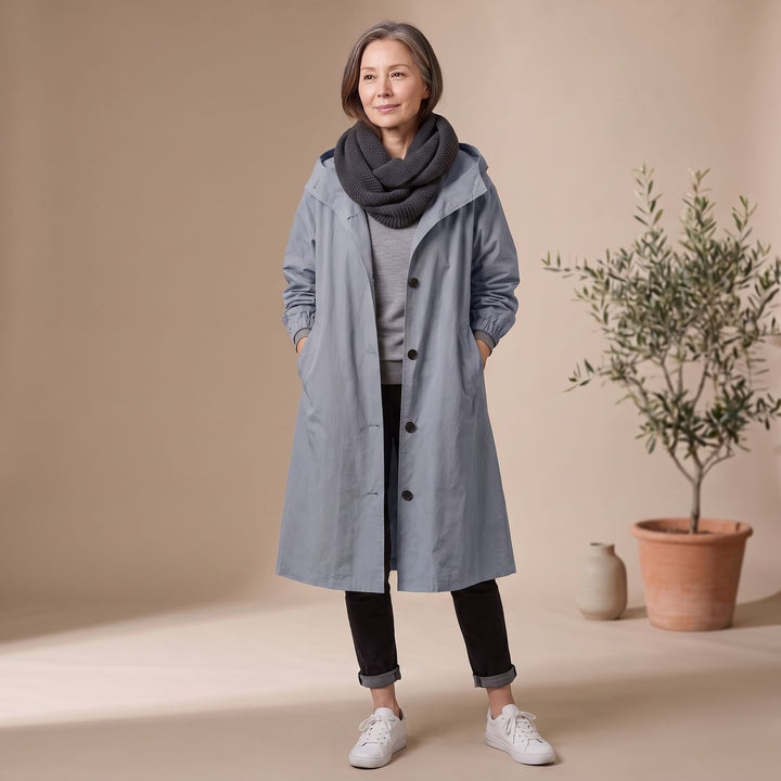 Women's Oversized Hooded A-Line Long Trench Coat - Light Gray
