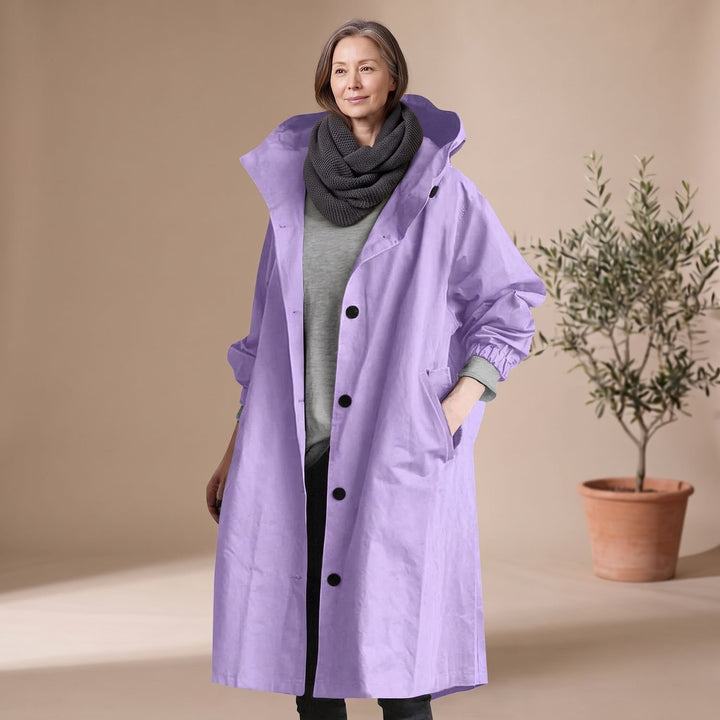 Women's Oversized Hooded A-Line Long Trench Coat - Light Purple