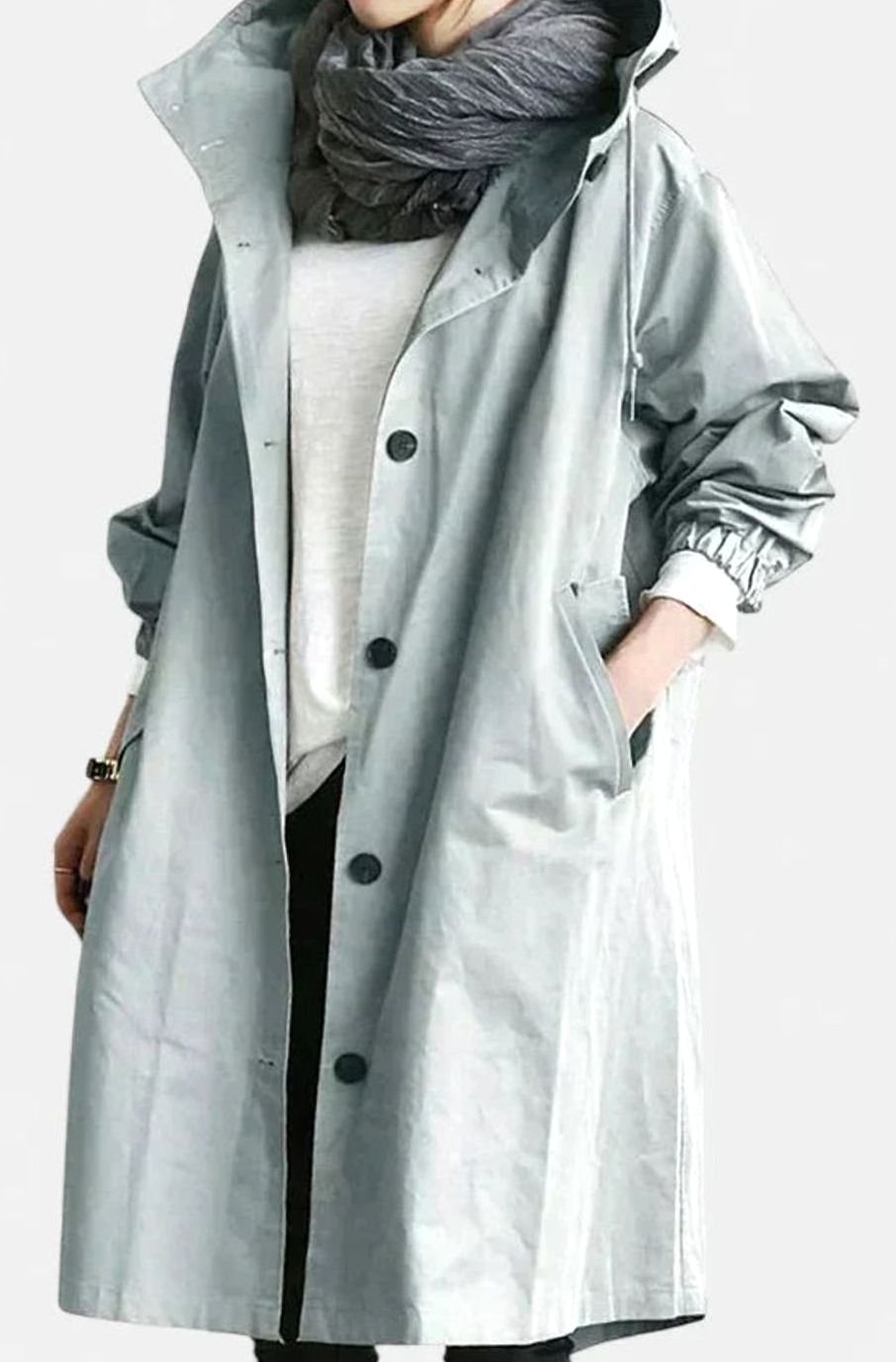 Women's Oversized Hooded Button-Front Longline Trench Coat