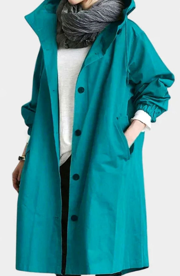 Women's Oversized Hooded Button-Front Longline Trench Coat - Light Blue