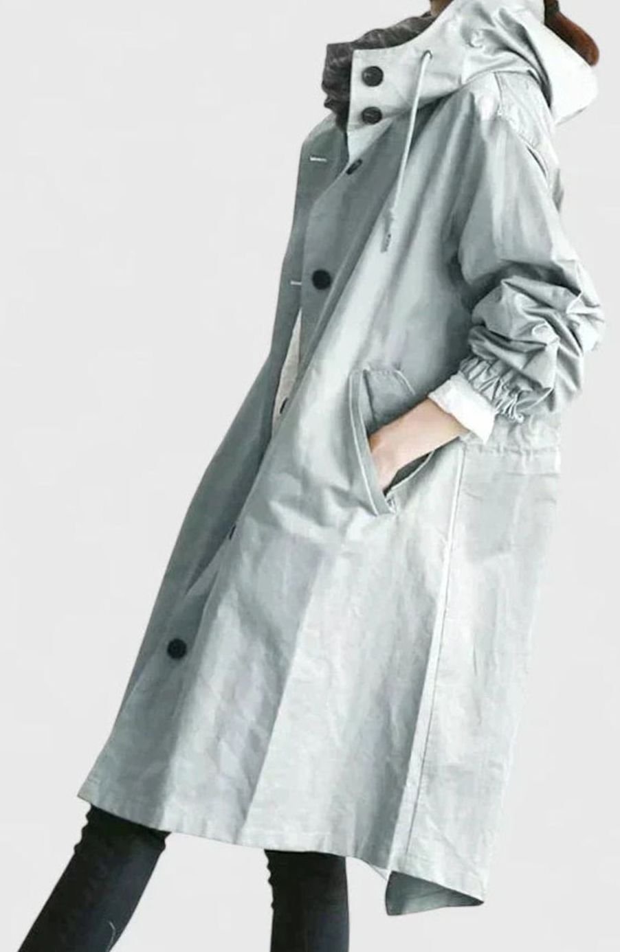 Women's Oversized Hooded Button-Front Longline Trench Coat