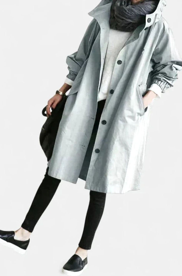 Women's Oversized Hooded Button-Front Longline Trench Coat - Gray