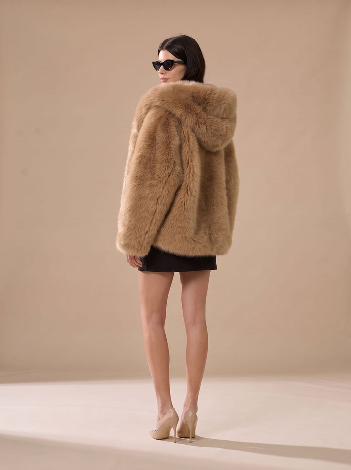 Women's Oversized Hooded Faux Fur Coat Long Sleeve Winter