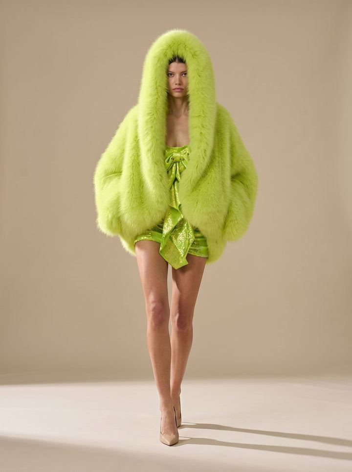 Women's Oversized Hooded Faux Fur Long Sleeve Winter Coat - Green