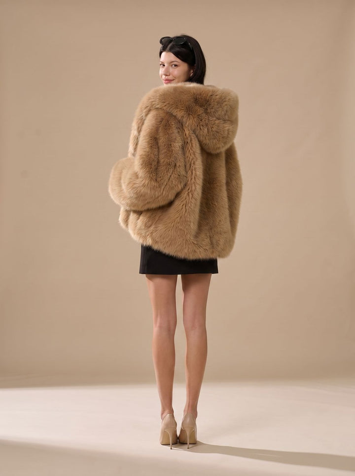 Women's Oversized Hooded Faux Fur Long Sleeve Winter Coat