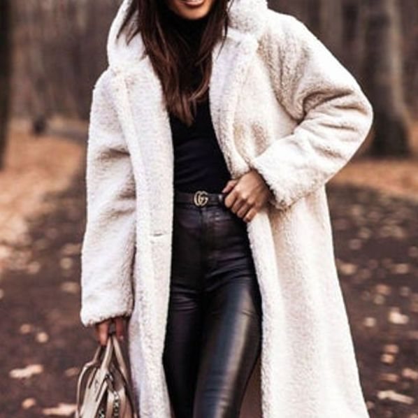 Women's Oversized Hooded Faux Fur Long Winter Coat - White