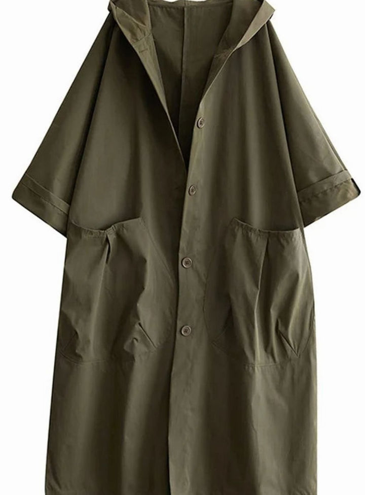 Women's Oversized Hooded Longline Casual Coat - Green