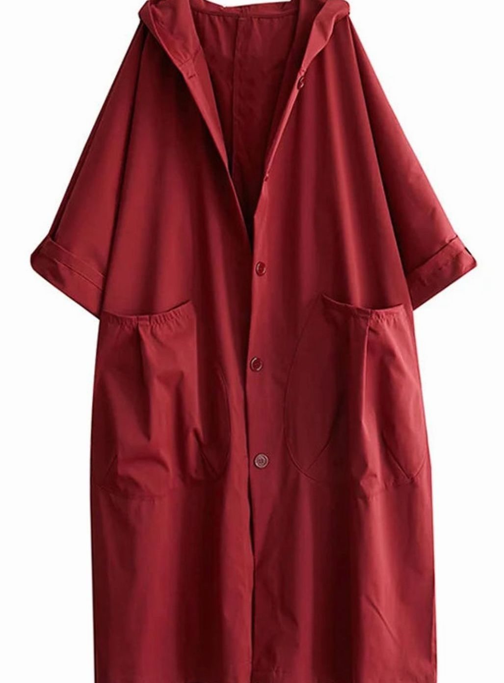 Women's Oversized Hooded Longline Casual Coat - Red