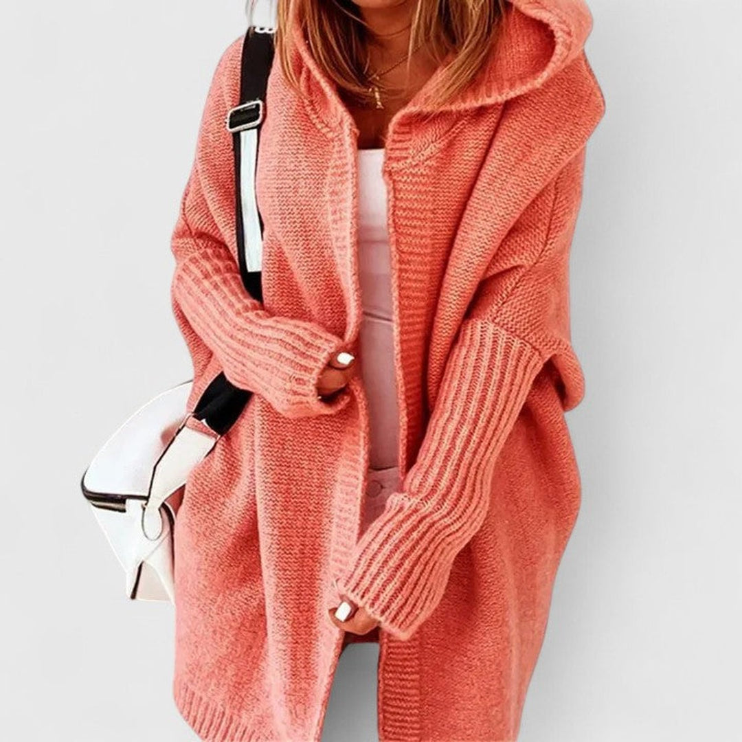 Women's Oversized Hooded Open-Front Knit Cardigan - Orange