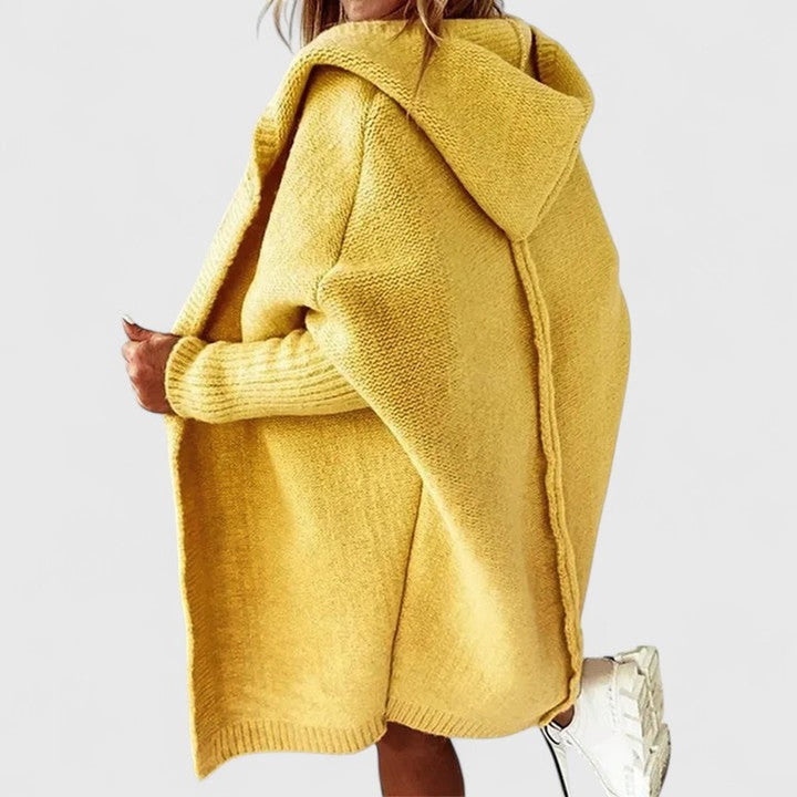 Women's Oversized Hooded Open-Front Knit Cardigan - Yellow