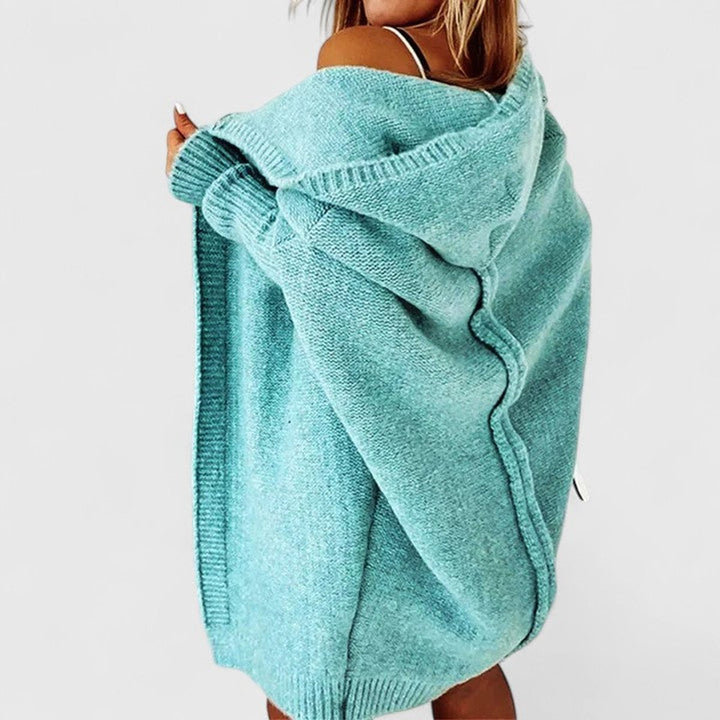 Women's Oversized Hooded Open-Front Knit Cardigan - Blue