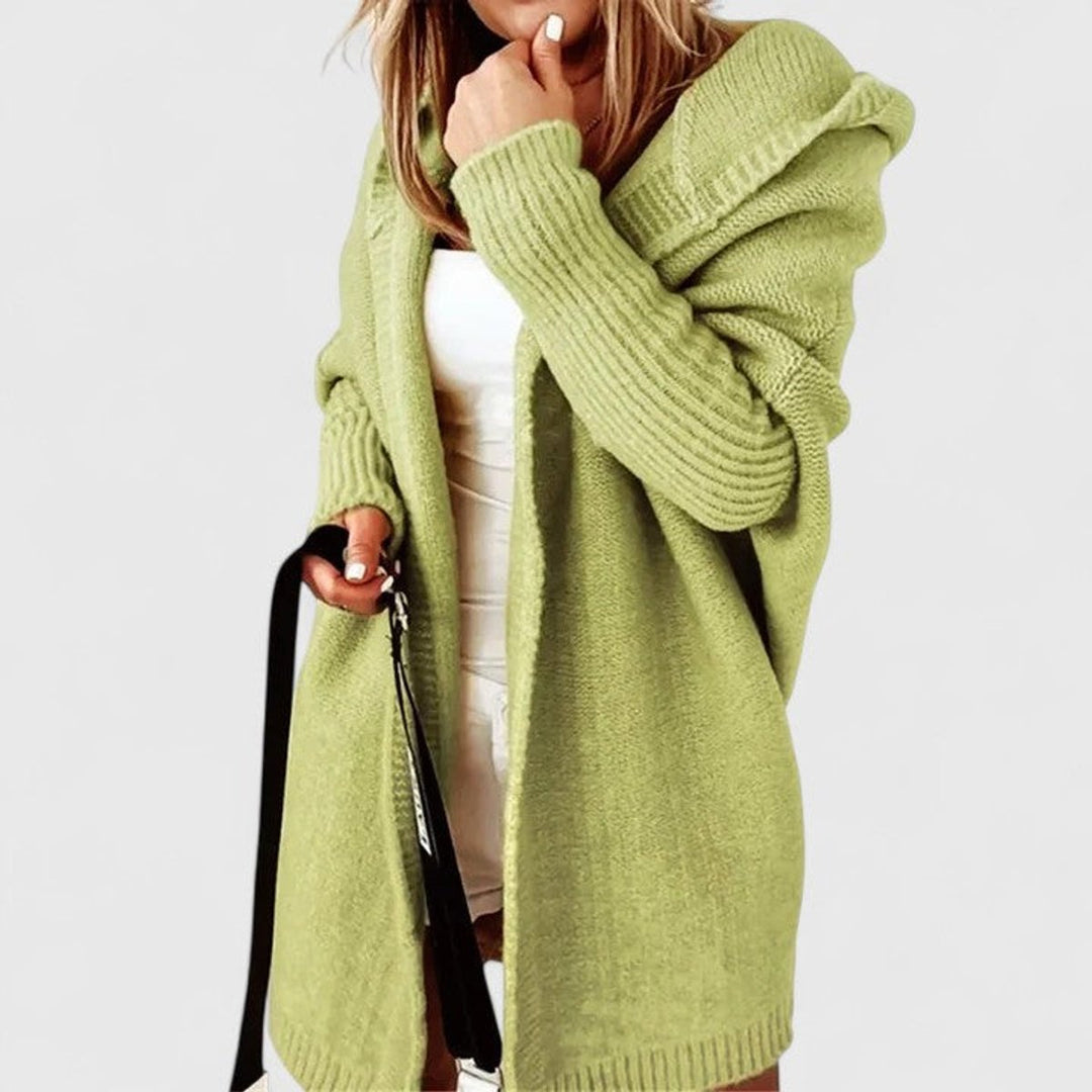 Women's Oversized Hooded Open-Front Knit Cardigan - Green