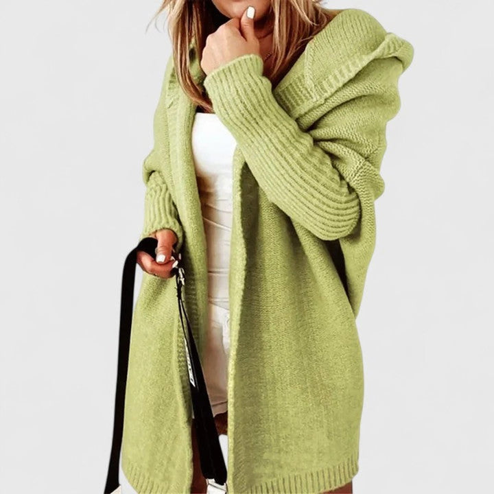 Women's Oversized Hooded Open-Front Knit Cardigan - Green