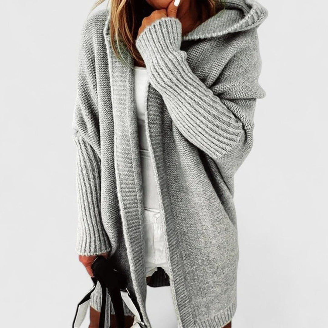 Women's Oversized Hooded Open-Front Knit Cardigan - Gray