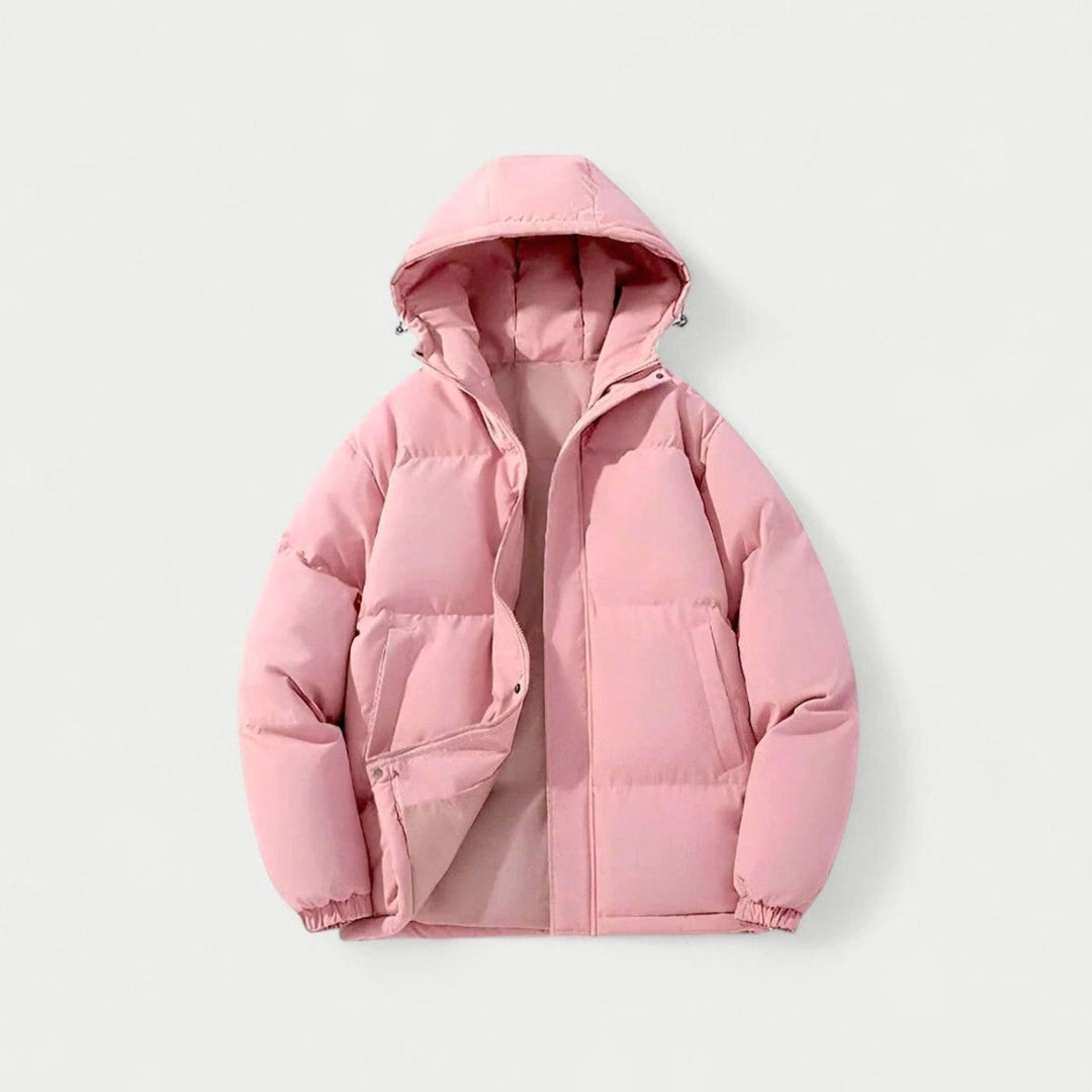 Women's Oversized Hooded Zip-Up Puffer Jacket - Pink