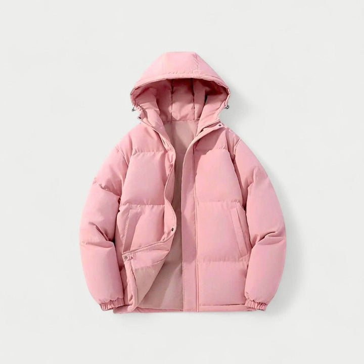 Women's Oversized Hooded Zip-Up Puffer Jacket - Pink