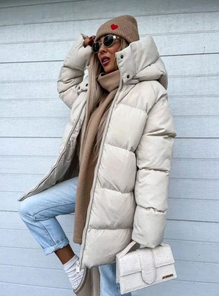 Women's Oversized Hooded Zip-Up Puffer Jacket